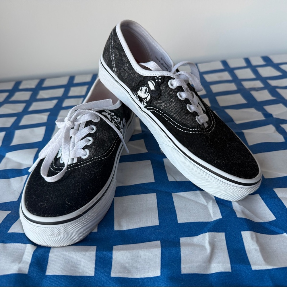 Vans Disney Black and White Low-Top Canvas Sneakers with Red Insole